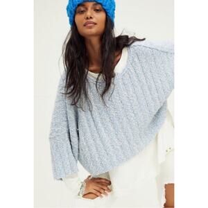 Free People Good Day Ribbed Blue Oversized Cropped Sweater Womens Medium